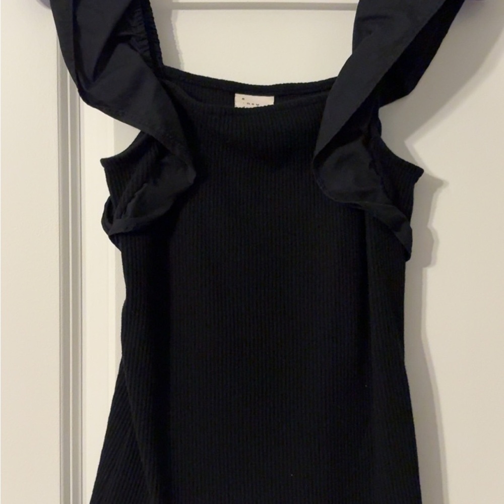 A New Day Black Ruffled Fitted Tank Top